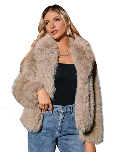 Kate Kasin Women's Cropped Jackets Faux Fur Long Sleeve Lapel Open